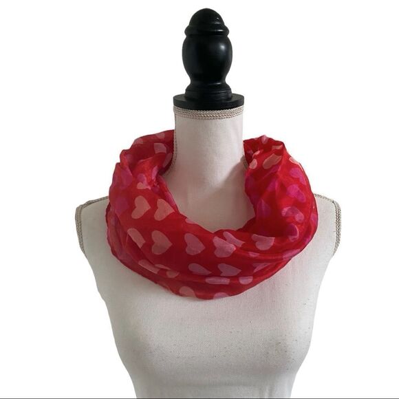 Valentine’s Day Ombré Multi Heart Print Fashion Scarf Red & Pink OSFM - Picture 1 of 4